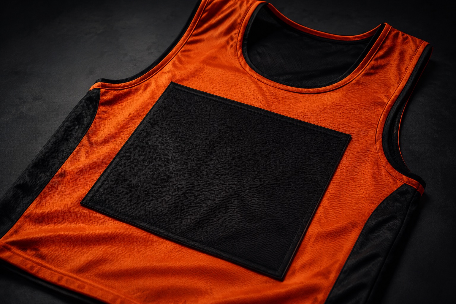 Close detail of a netball position bib showing large clear position lettering