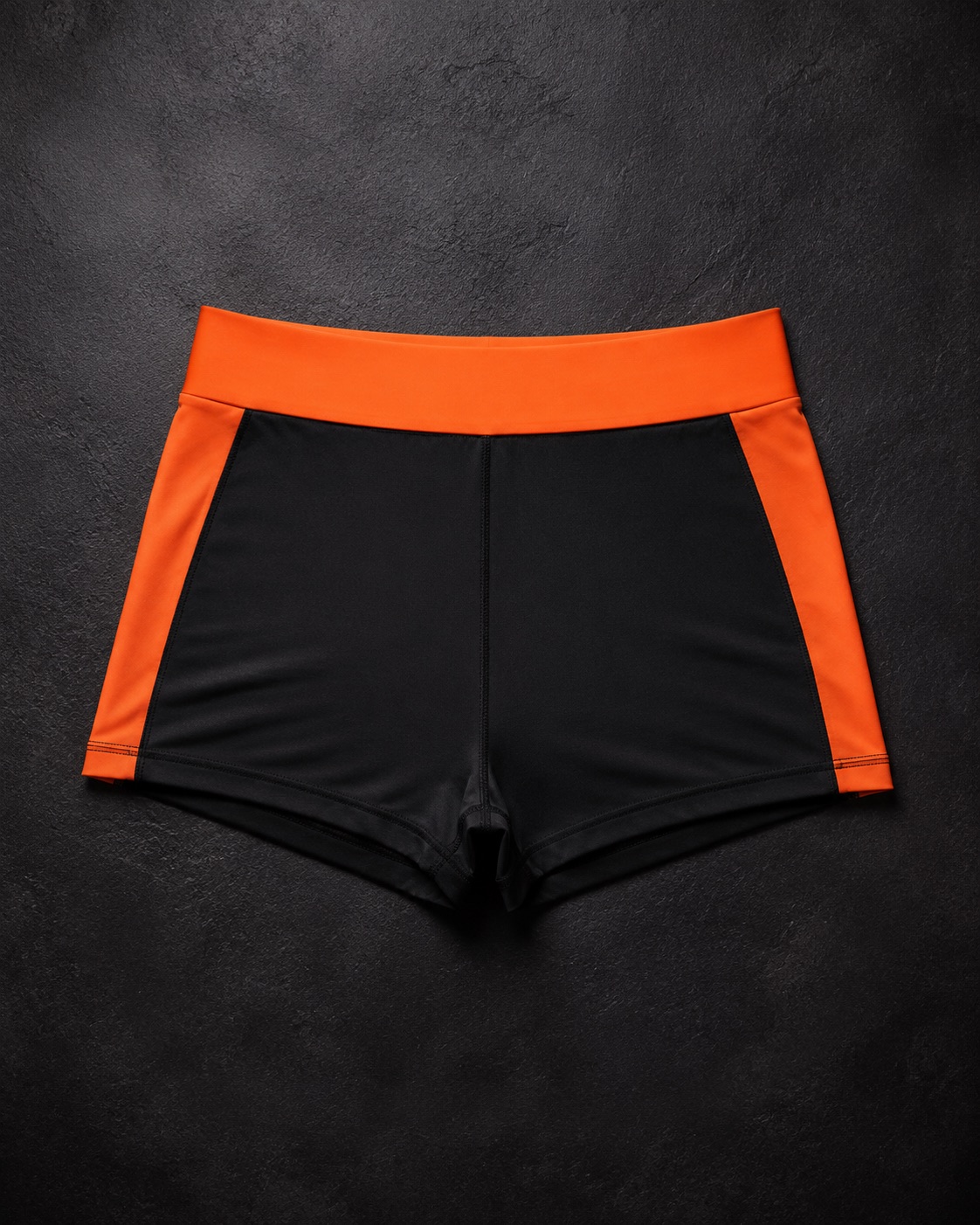 Volleyball spandex shorts with a flat waistband, flat lay