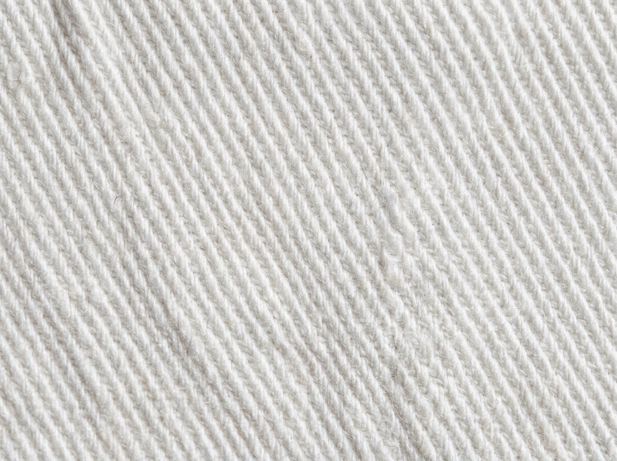 Extreme macro of heavy white cotton-rich rugby drill weave