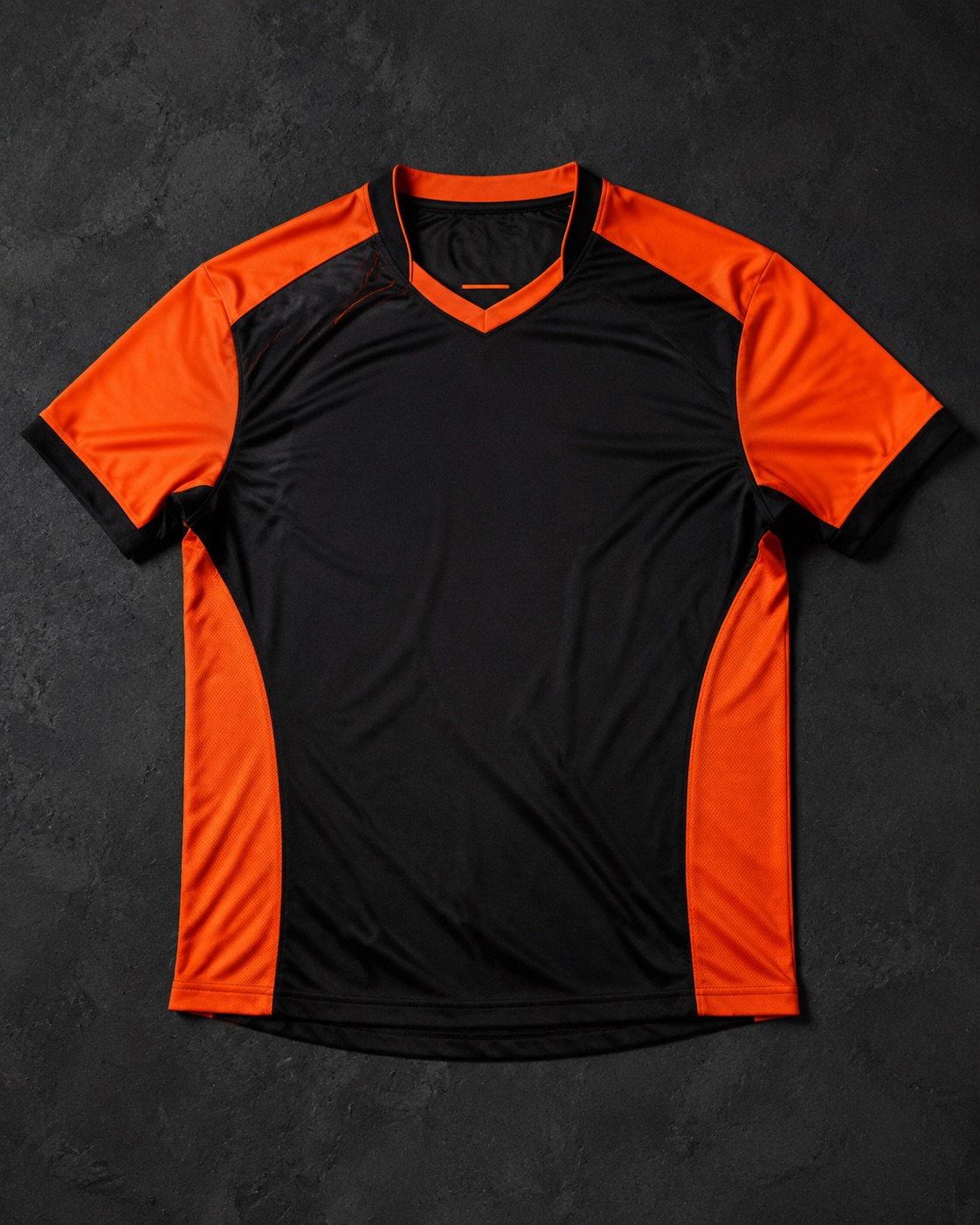 Custom field hockey match shirt, flat lay on dark charcoal