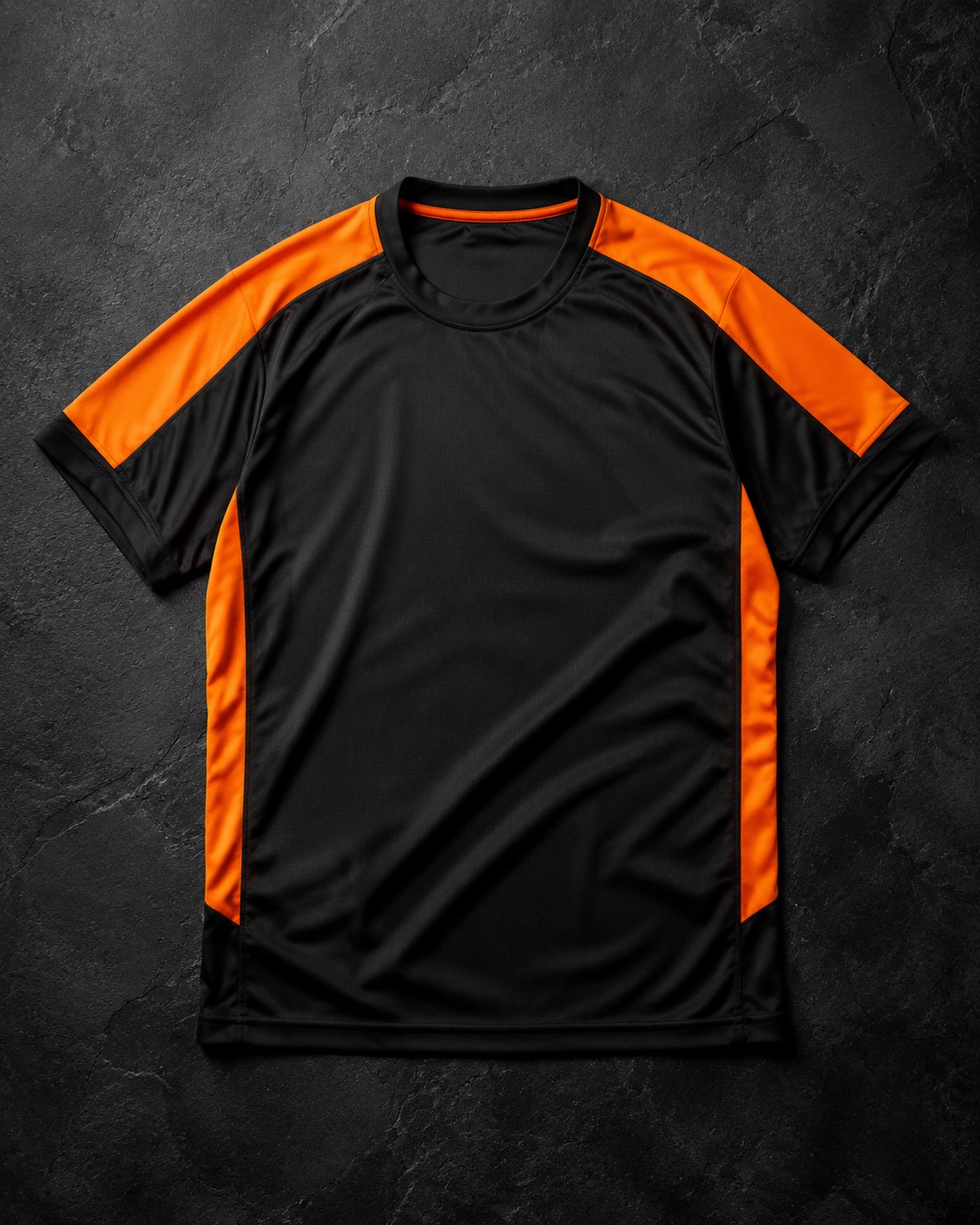 Cricket training tee with contrast shoulder panels, flat lay