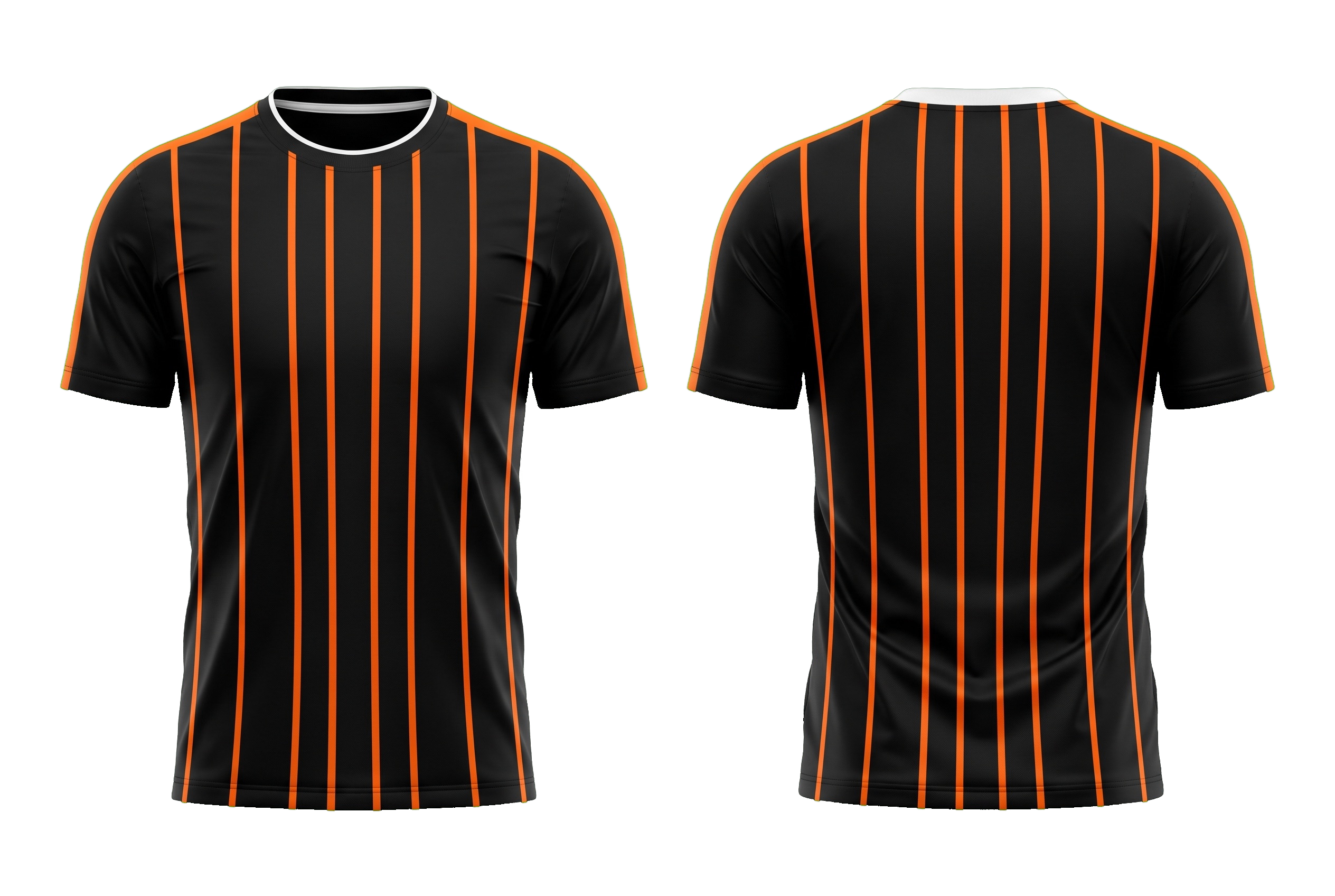Ghost mannequin photograph of the Vertical Stripe custom jersey design, front and back views side by side