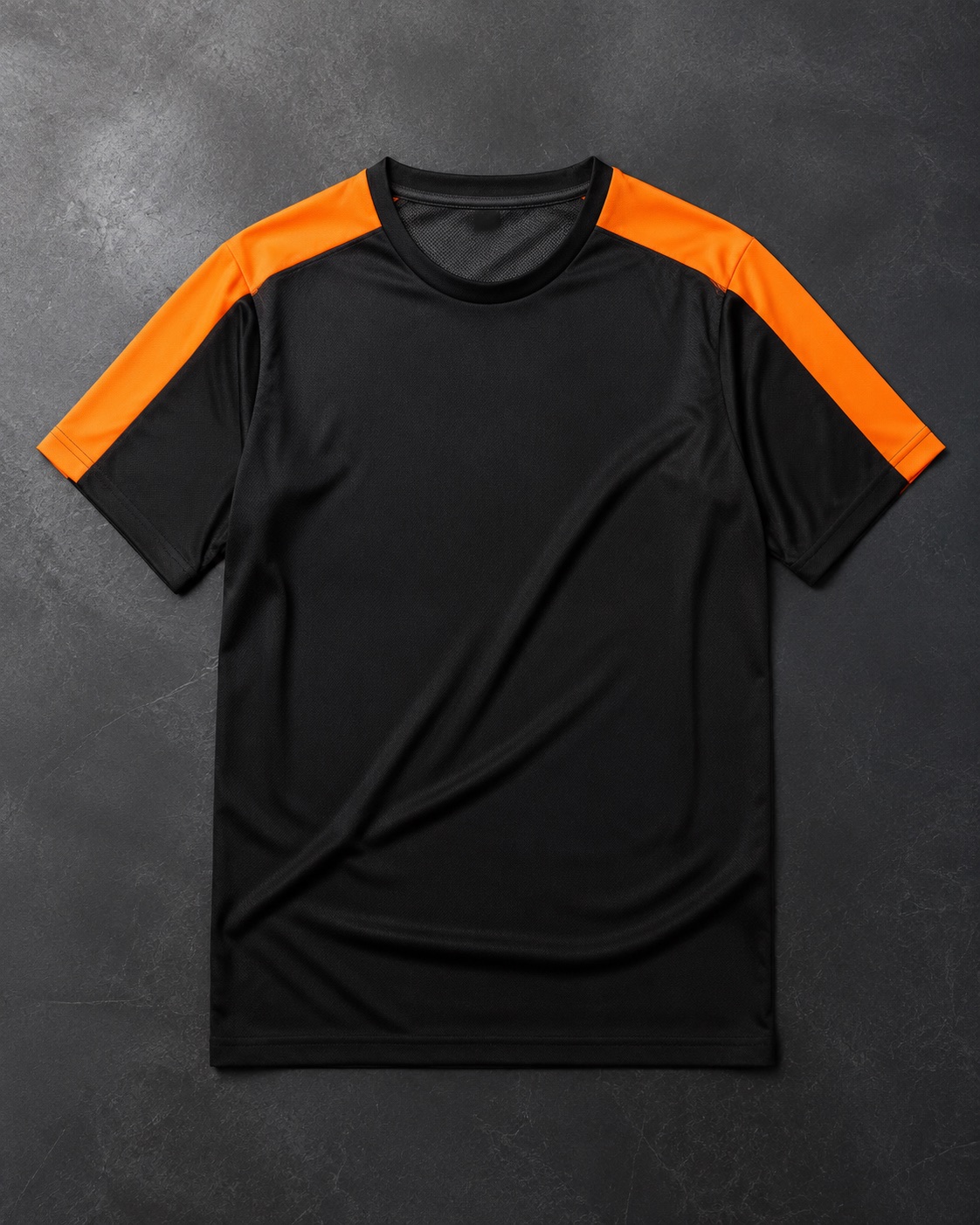 Basketball shooting shirt with contrast shoulder panels, flat lay