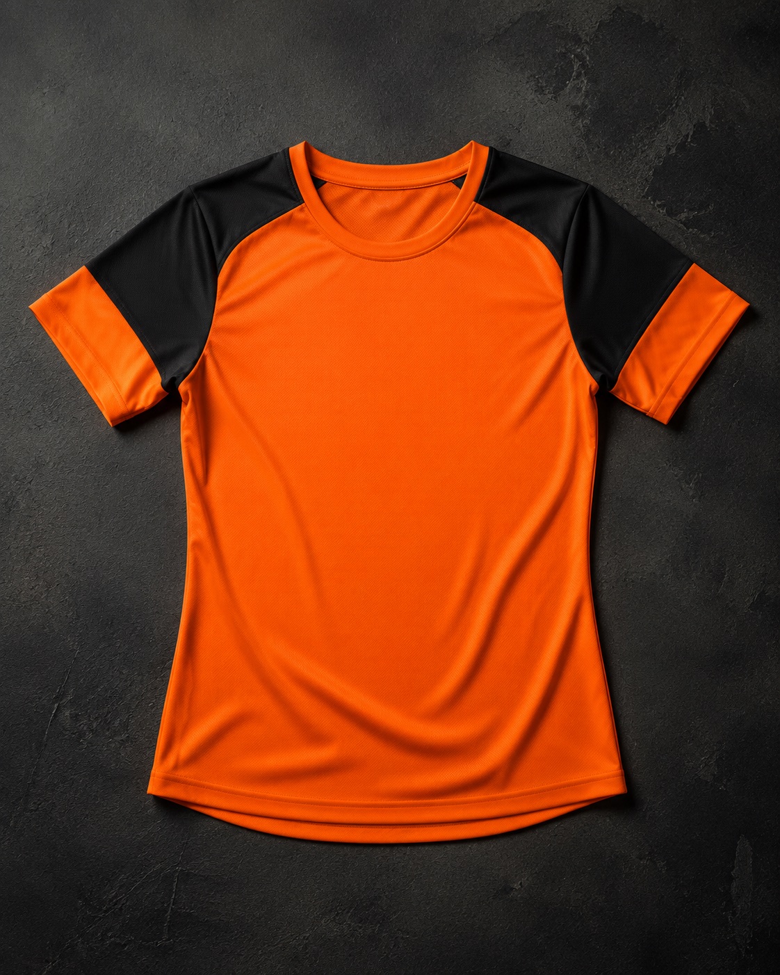 Netball training tee with contrast shoulder panels, flat lay