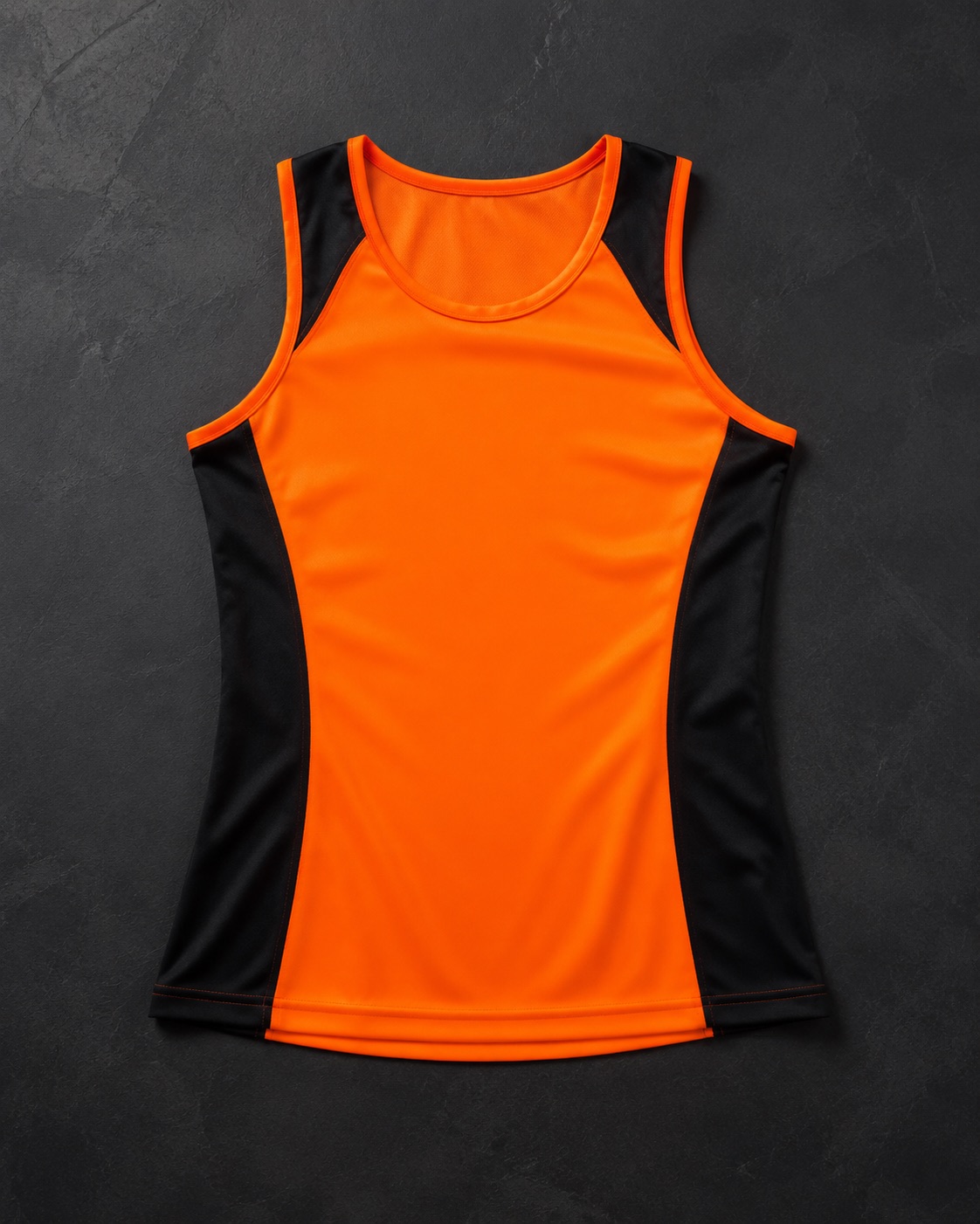 Netball match top with contrast side panels, flat lay