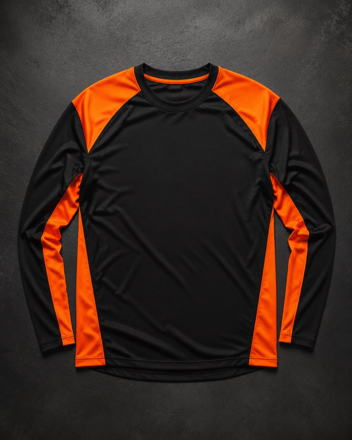 Baseball compression base layer top, flat lay on dark charcoal