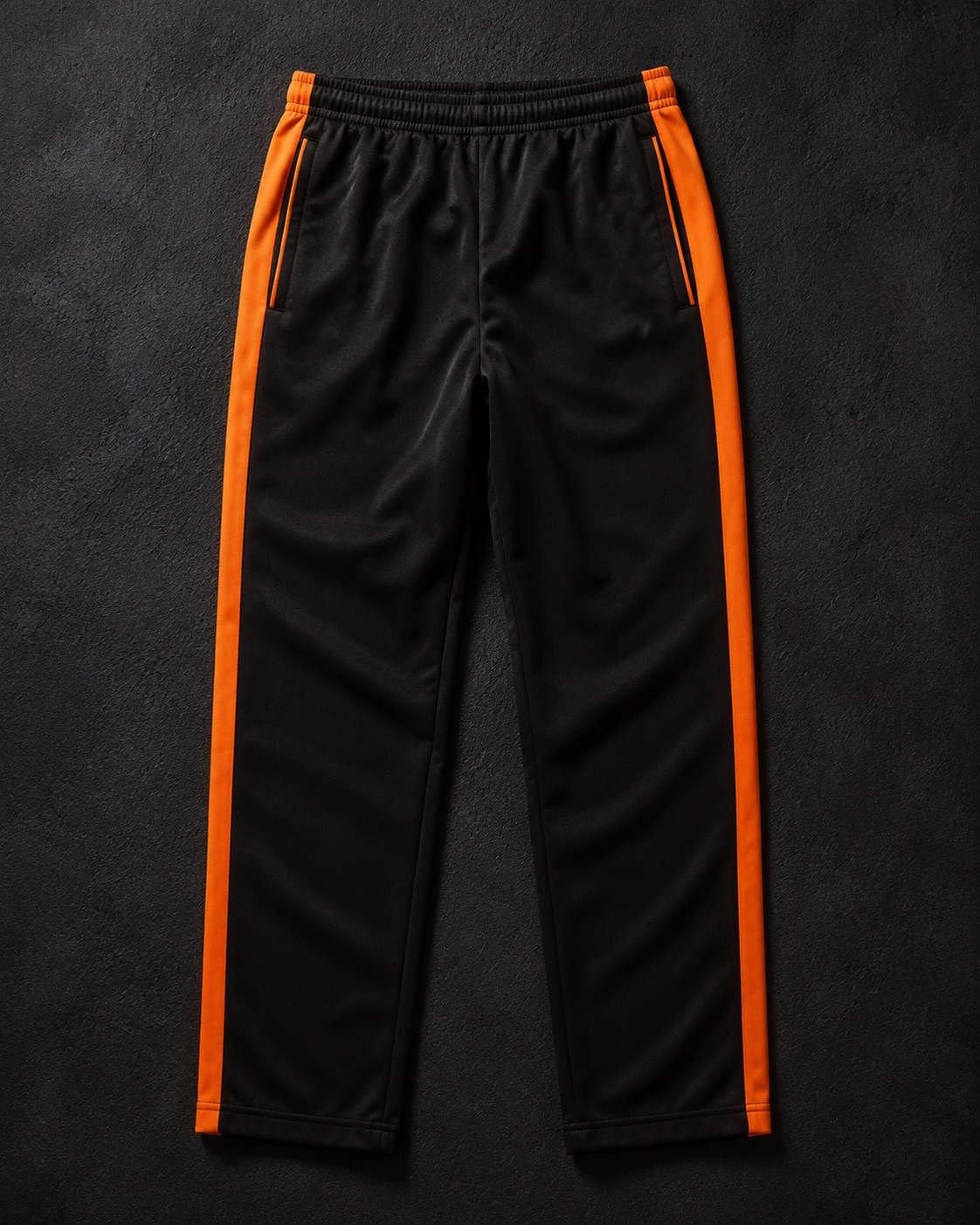 Volleyball warm-up pants with contrast side piping, flat lay