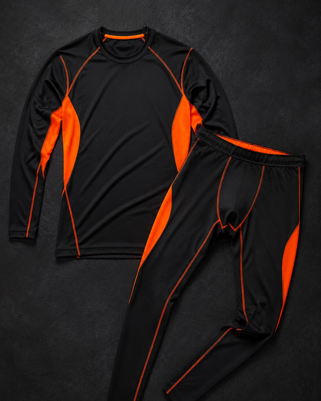 Basketball compression base layer top and tights, flat lay