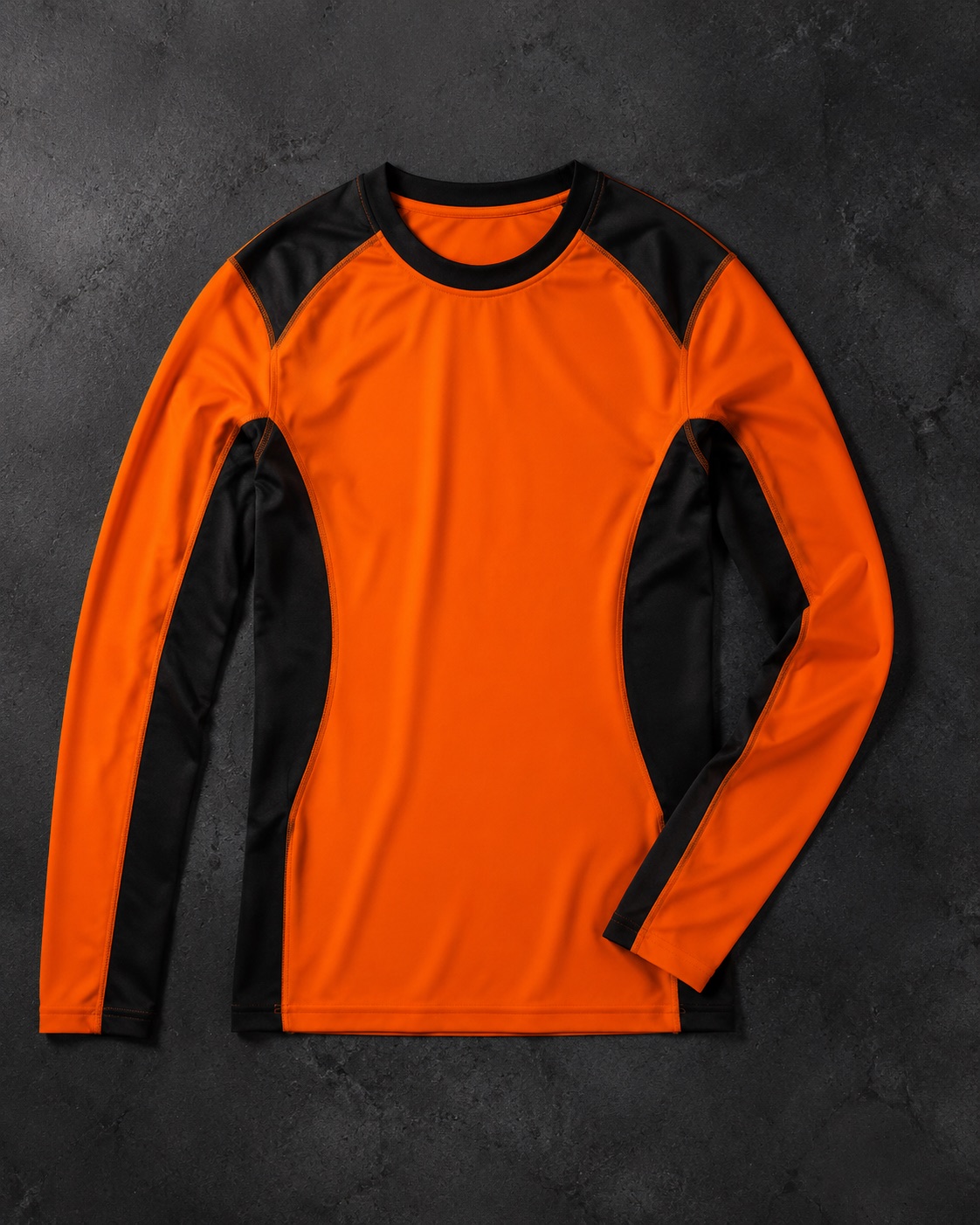 Lightweight athletics long-sleeve base layer, flat lay