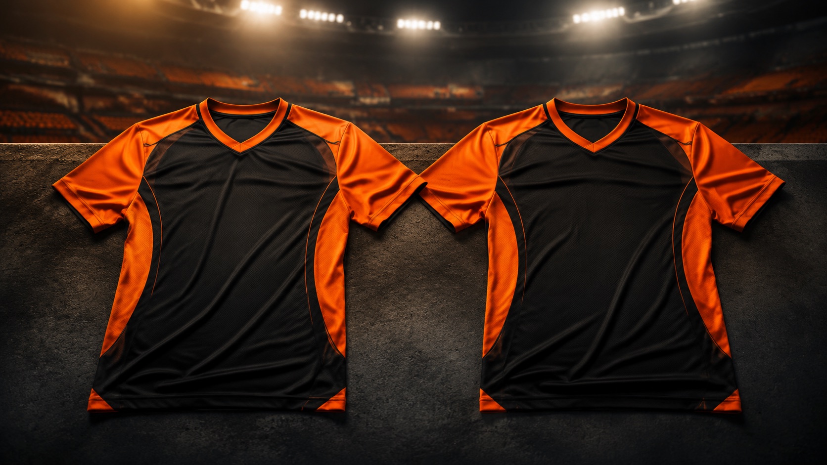Two identical team jerseys from different production runs laid side by side for comparison