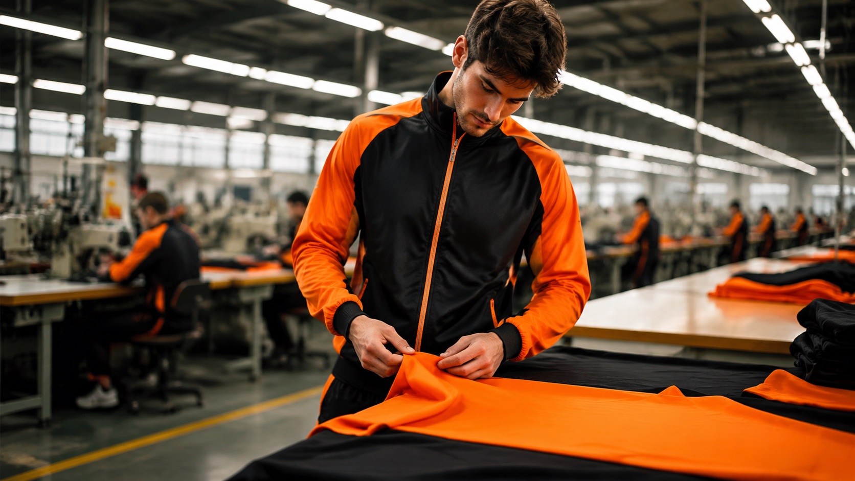 Pattern room with graded pattern pieces, a digitising table and rulers in an apparel factory