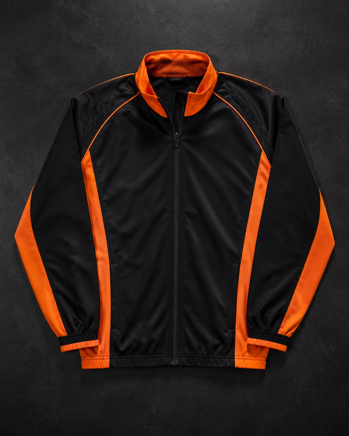 Netball warm-up jacket with contrast piping, flat lay