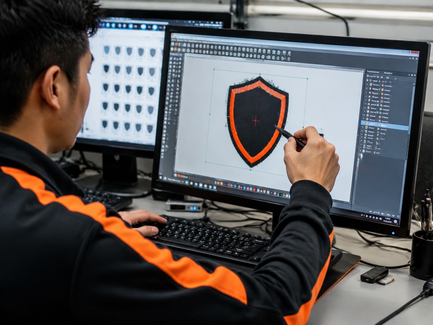 Digitiser converting a club crest into an embroidery stitch file on screen