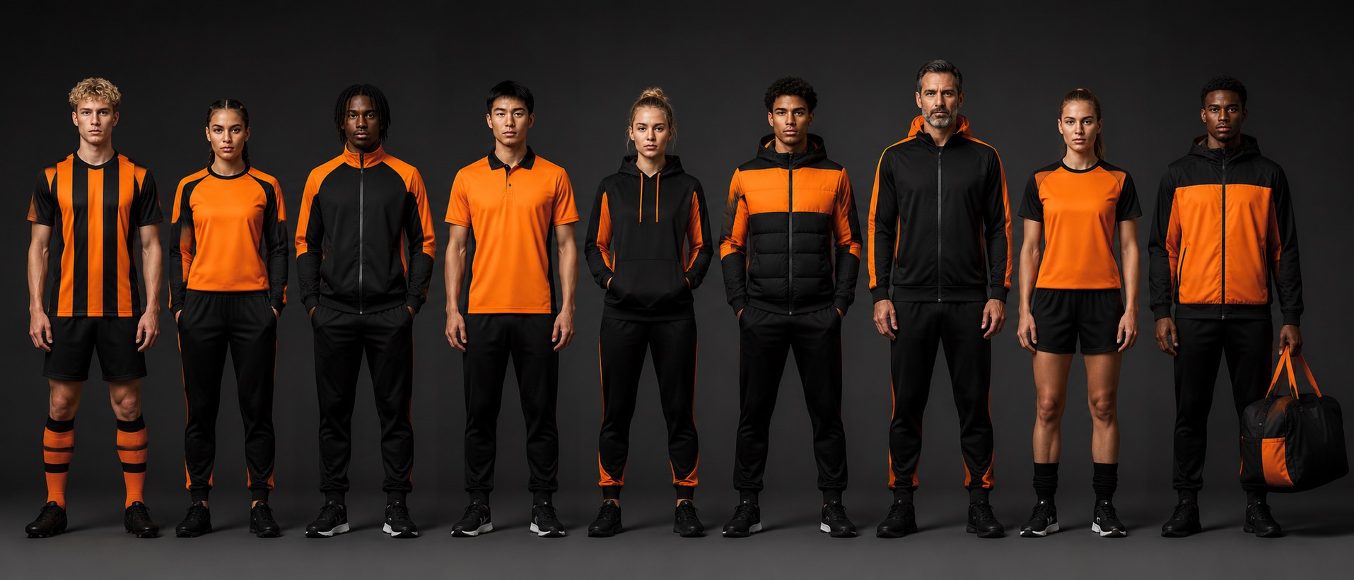 Full teamwear range laid out — match kit, training wear and outerwear