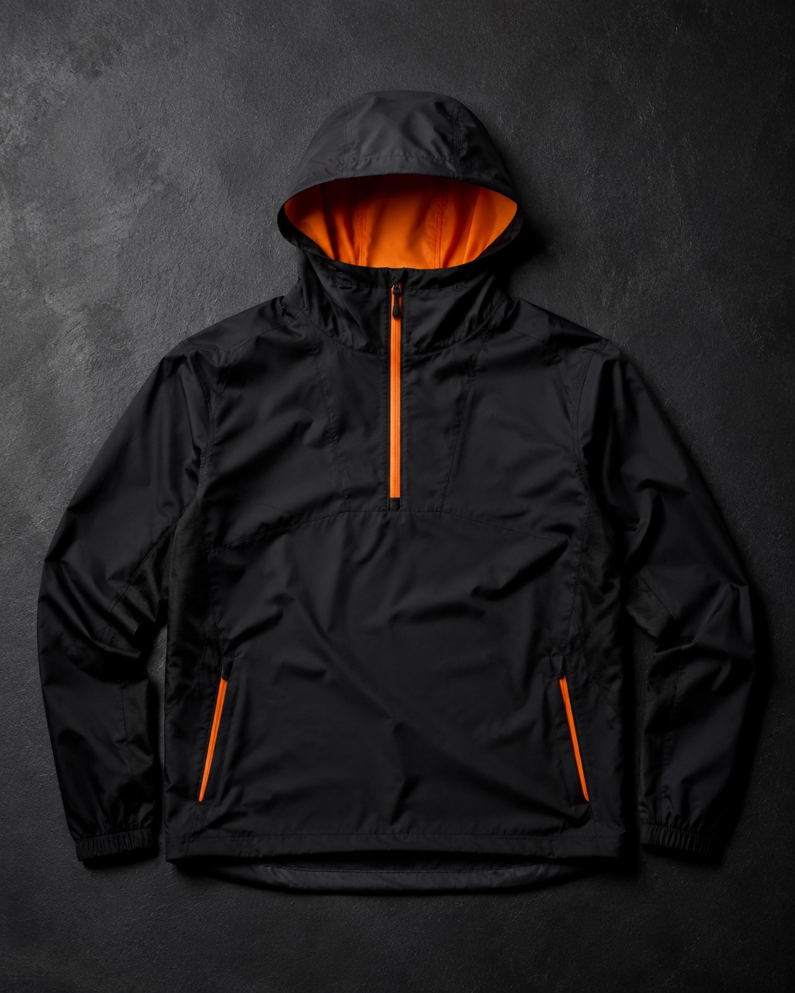 Rugby rain shell jacket with a contrast zip, flat lay