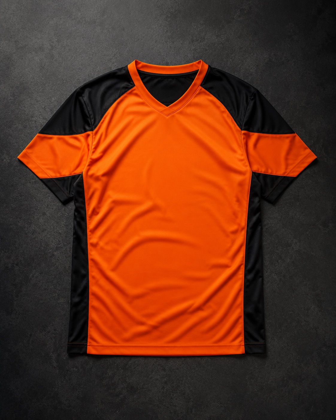 Volleyball training tee with contrast shoulder panels, flat lay