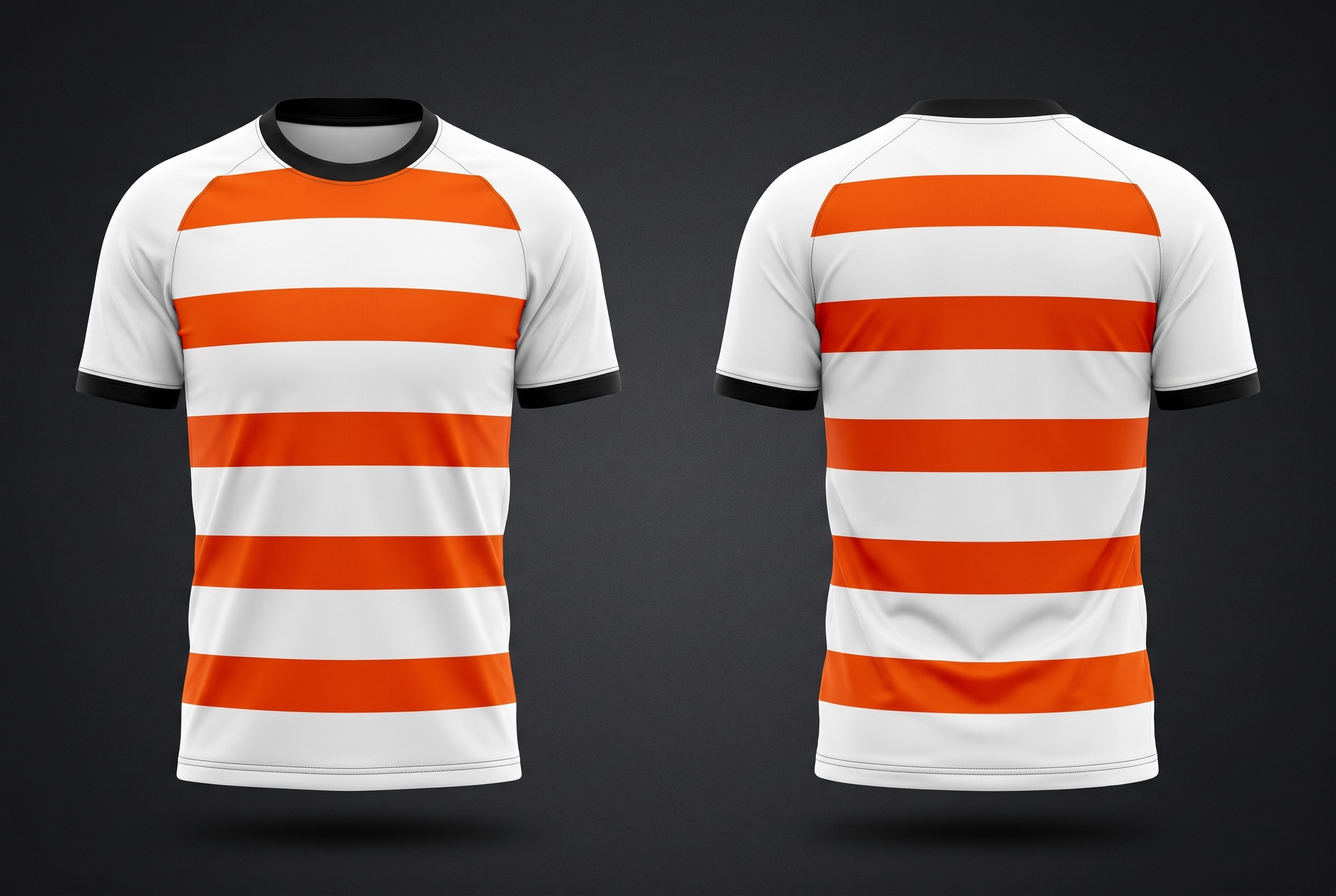 Ghost mannequin photograph of the Classic Hoop custom jersey design, front and back views side by side