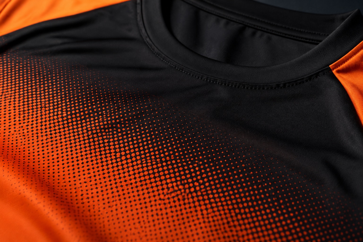 Close detail of a fine gradient printed by sublimation on technical sportswear fabric